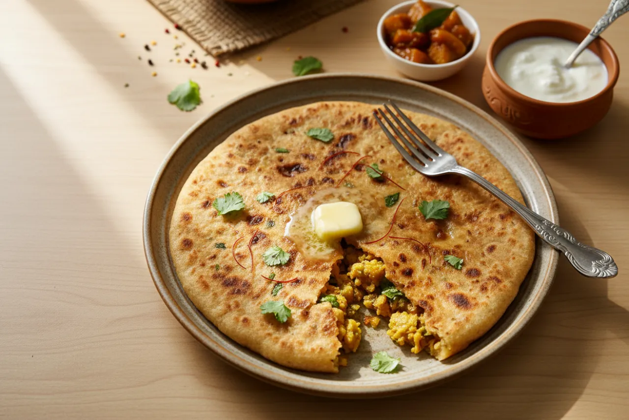 Aloo Paratha — Indian recipe, finished and plated