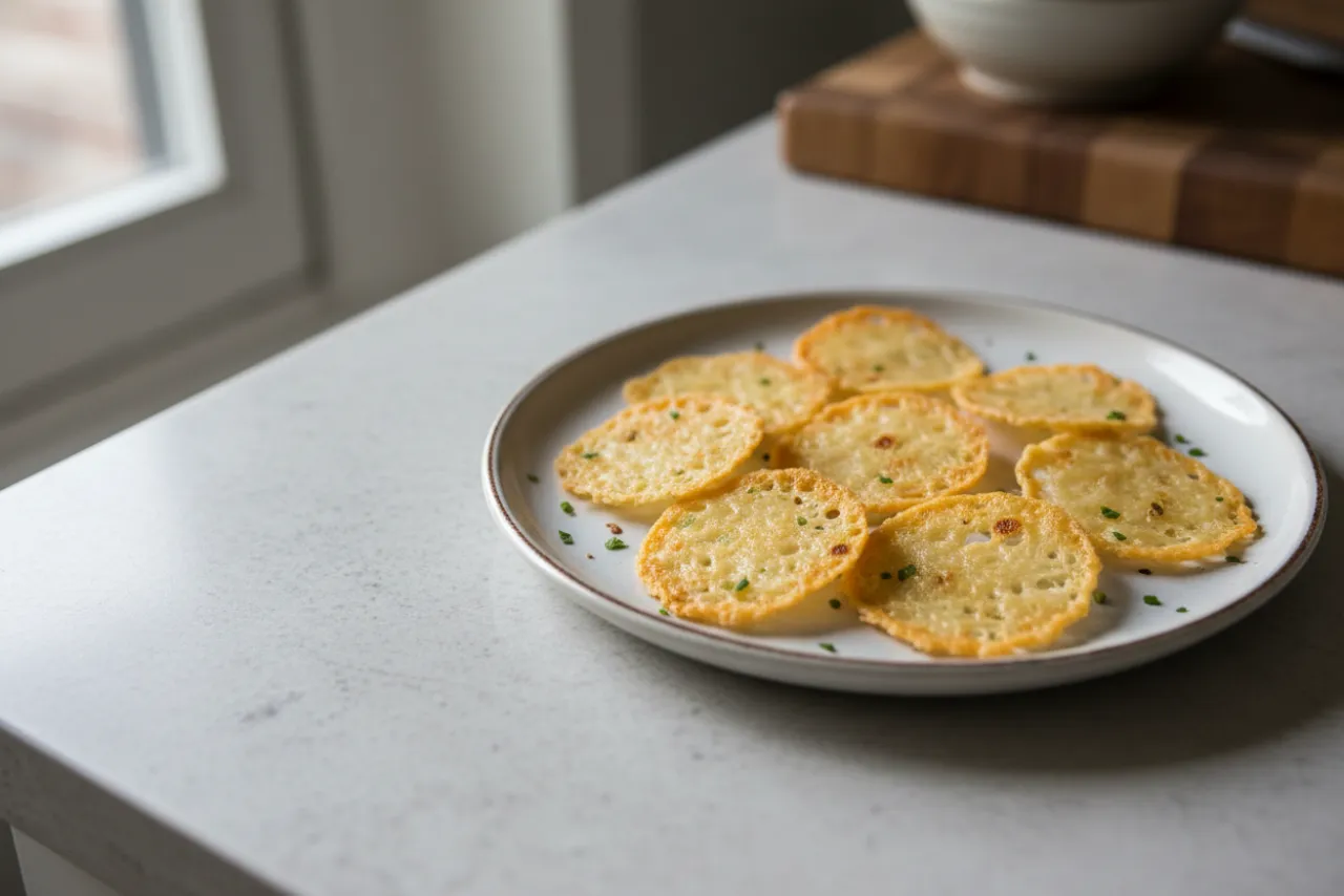 Parmesan Crisps — Italian recipe, finished and plated