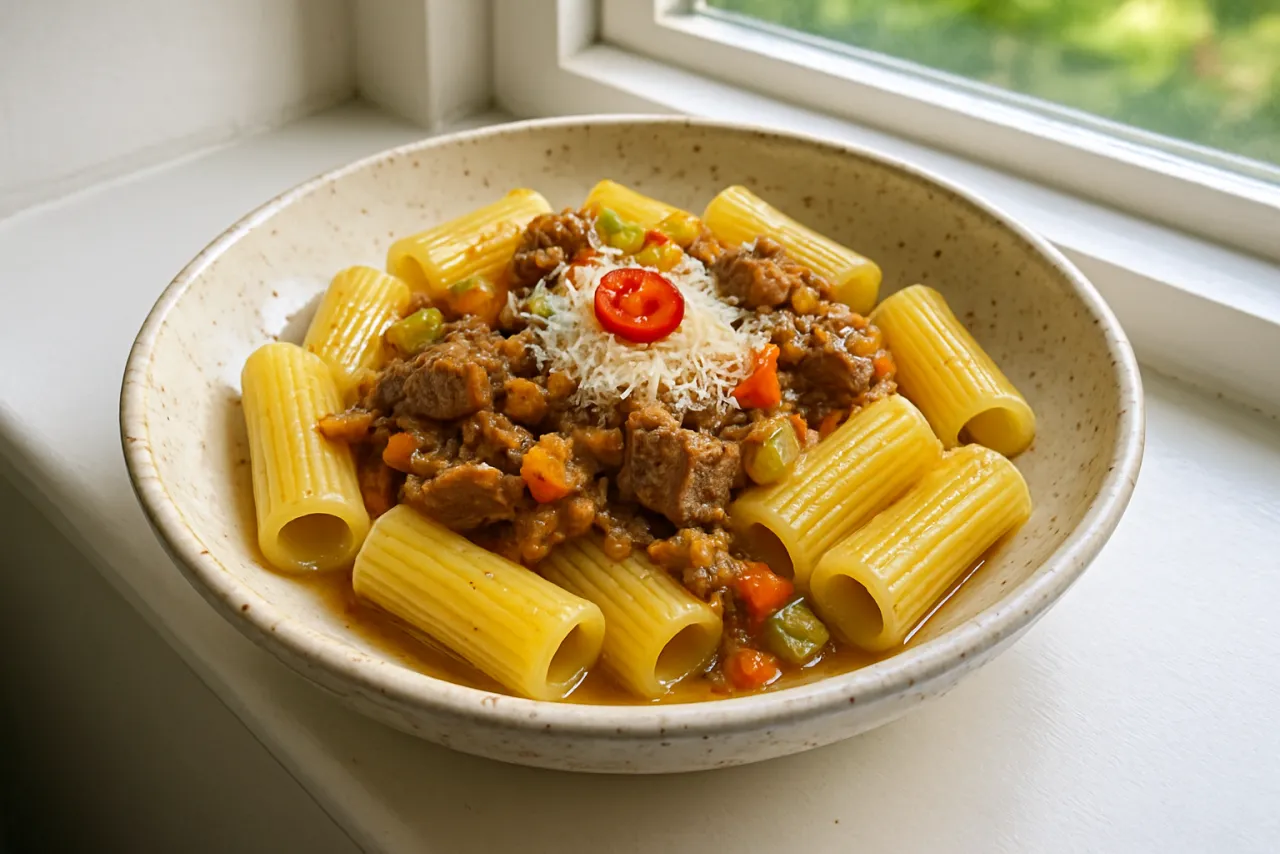 Pasta alla Genovese — a Mediterranean diet italian recipe with about 5g of fiber
