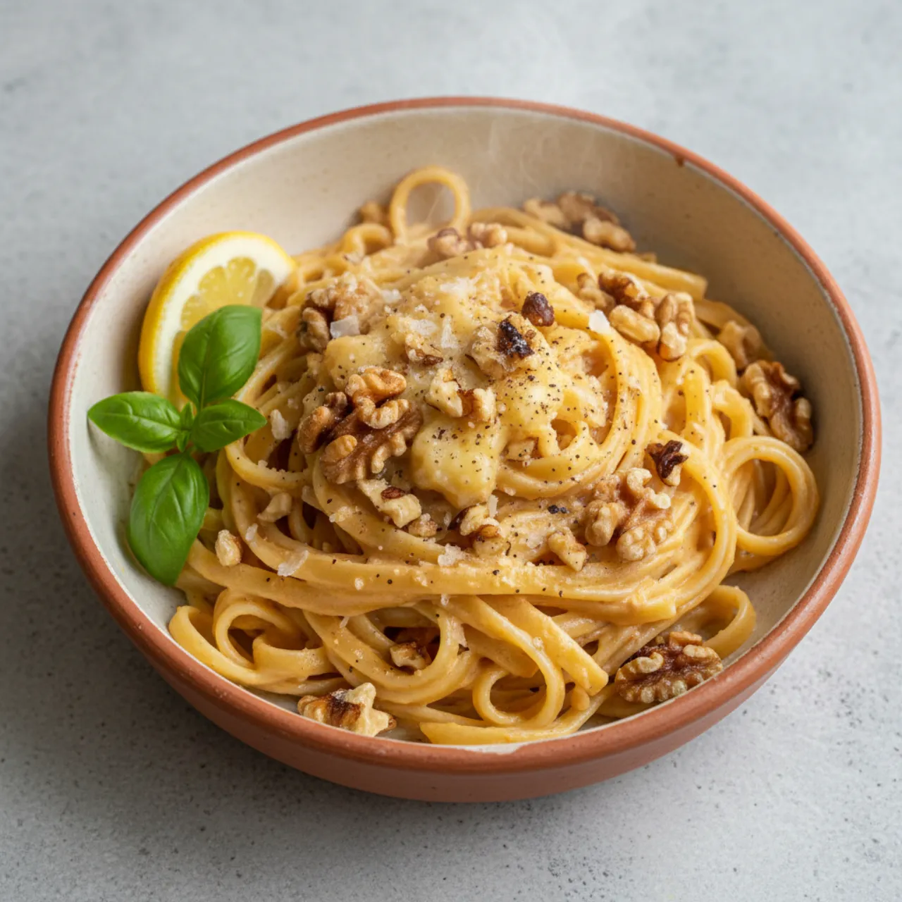 Taleggio and Walnut Pasta — a Mediterranean lunch italian recipe with about 5g of fiber