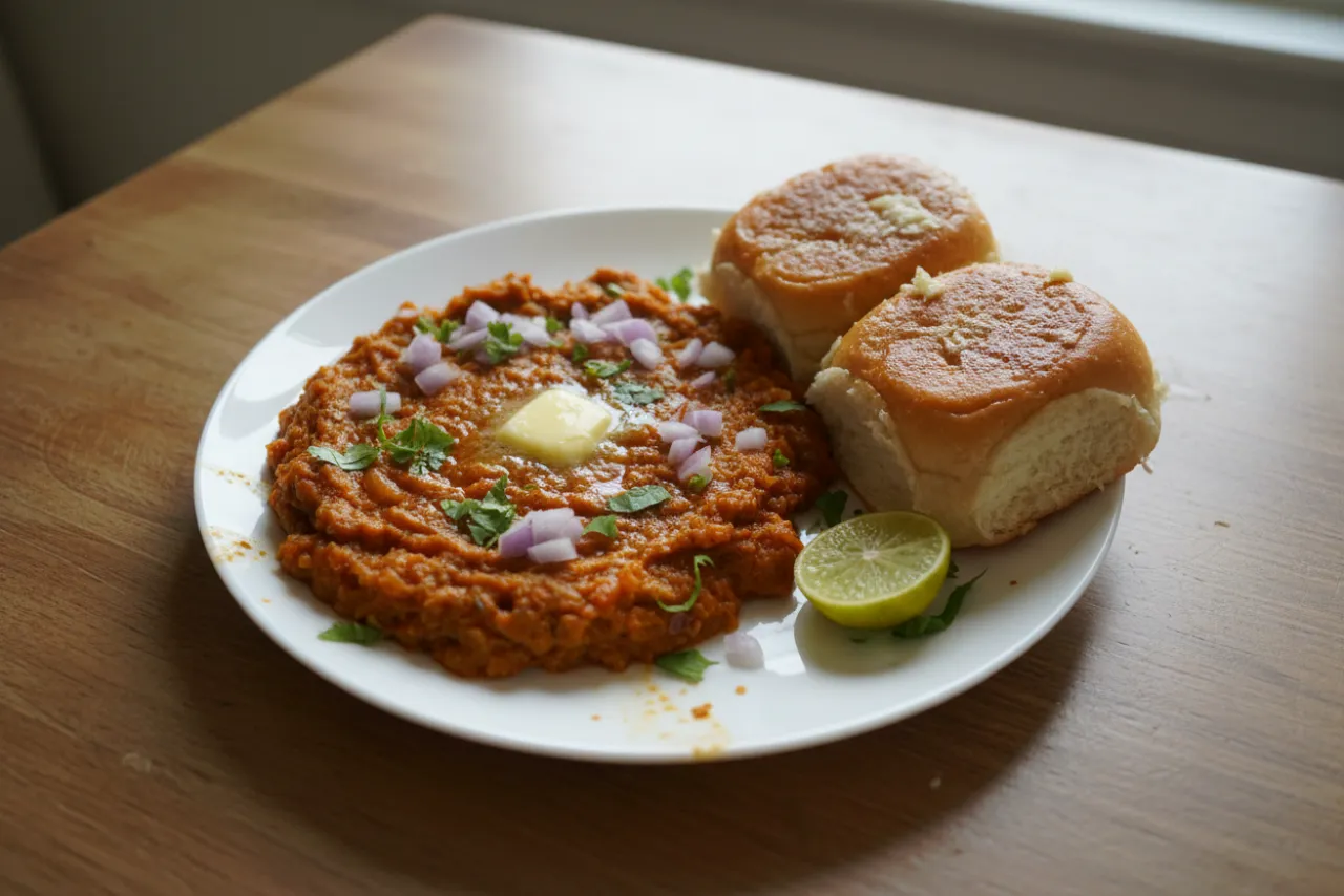 Pav Bhaji — Indian recipe, finished and plated