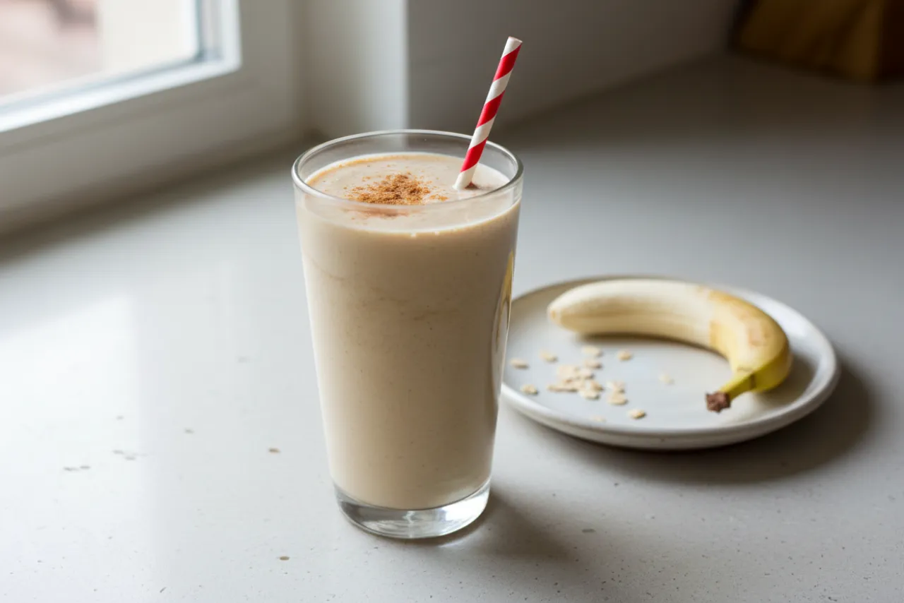 PB-Banana Oat Smoothie — American recipe, finished and plated