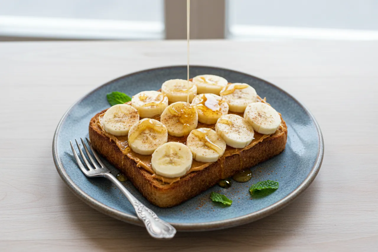 Peanut Butter Banana Toast — American recipe, finished and plated