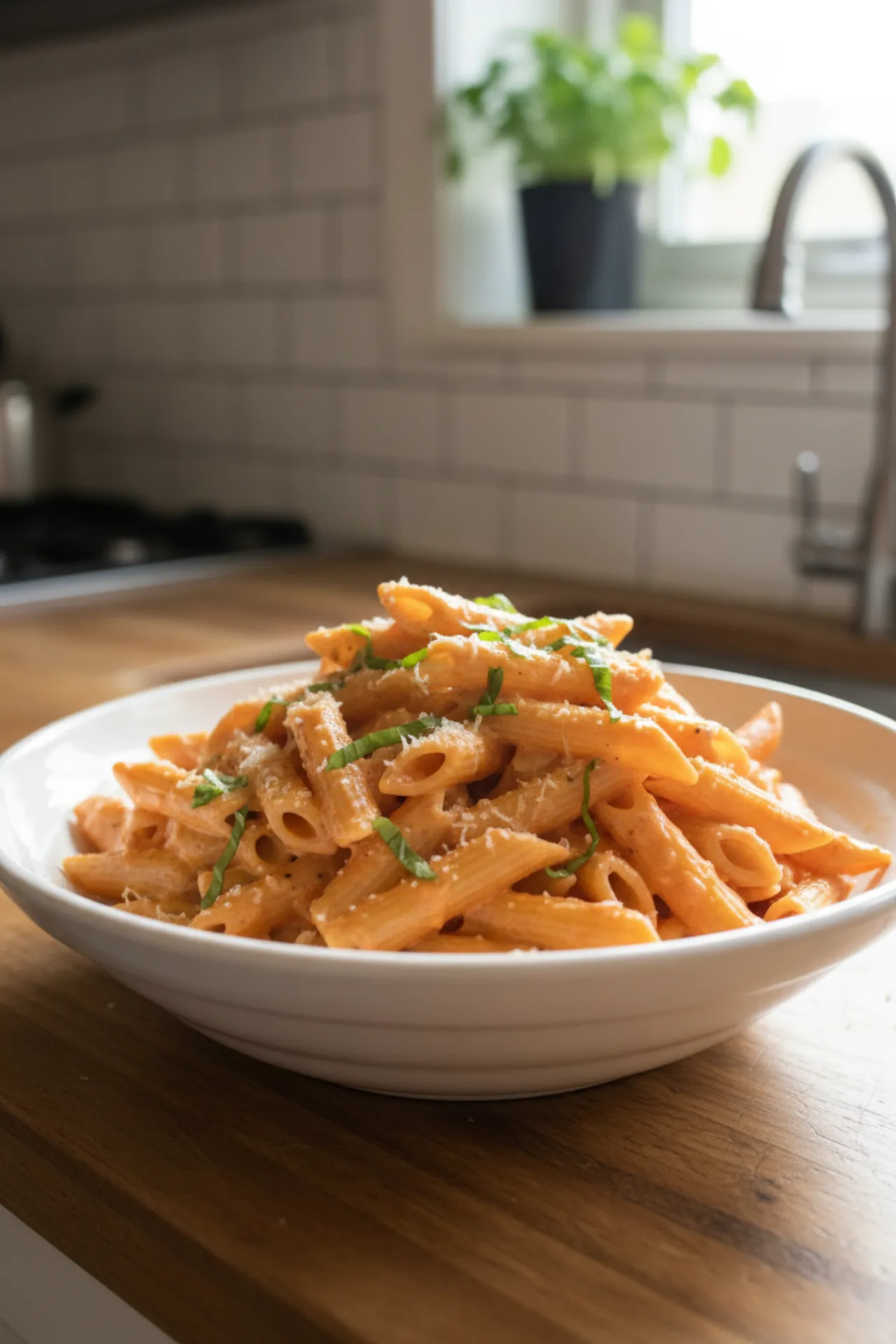 Penne alla Vodka — Italian-American recipe, finished and plated