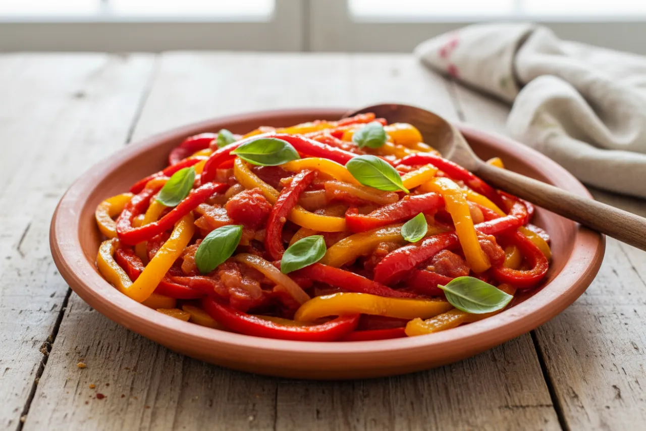 Peperonata — Italian recipe, finished and plated