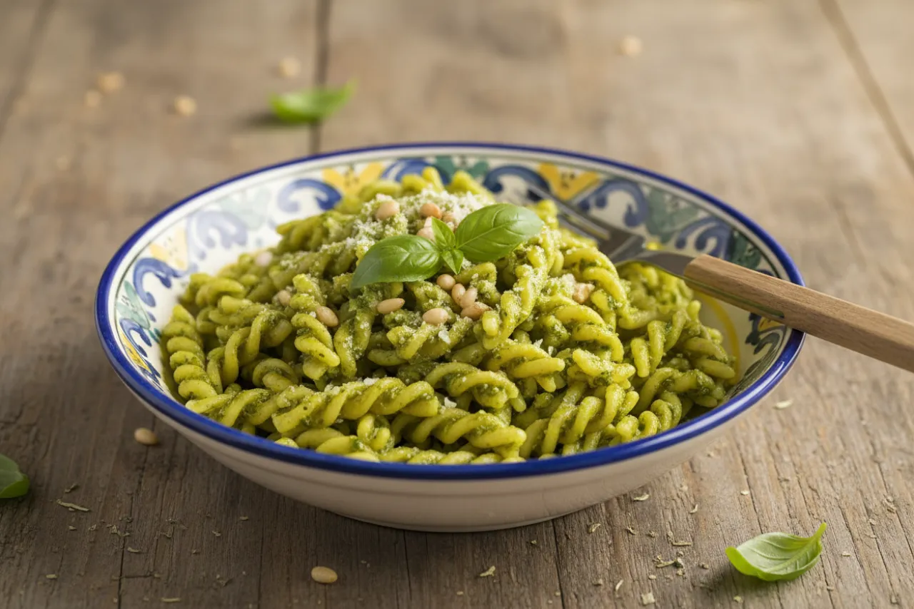 Trofie al Pesto Genovese — a easy Mediterranean italian recipe with about 4g of fiber