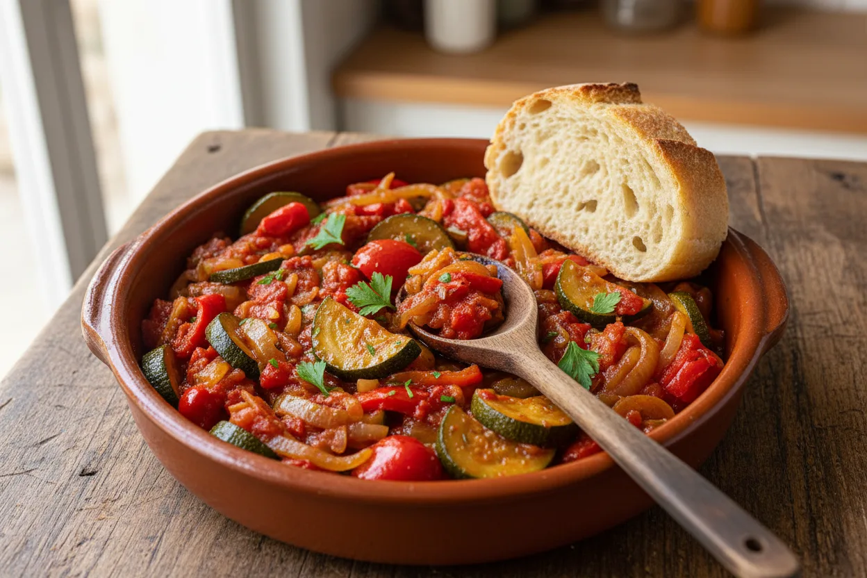 Pisto Manchego — a low-calorie dinner spanish recipe with about 5g of fiber