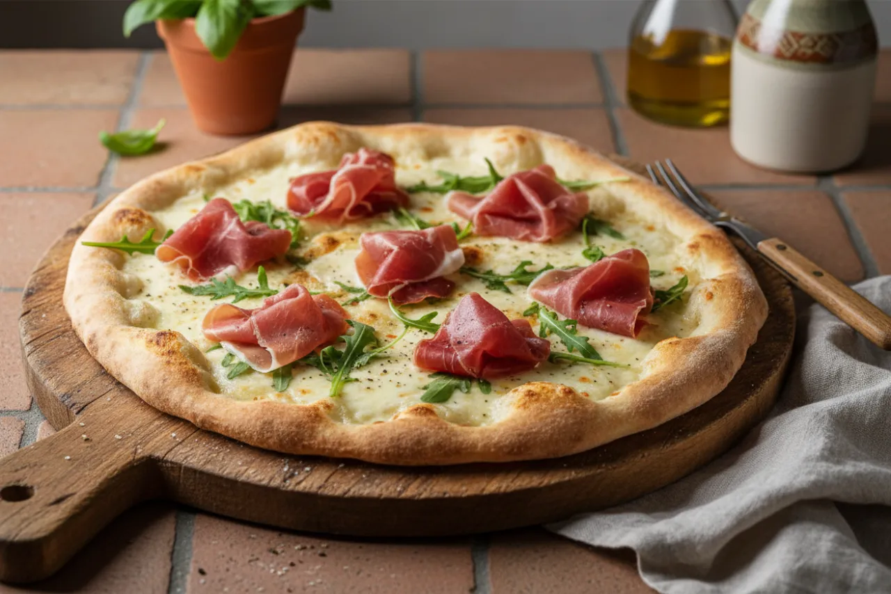 Pizza Bianca with Prosciutto — a Mediterranean lunch italian recipe with about 3g of fiber