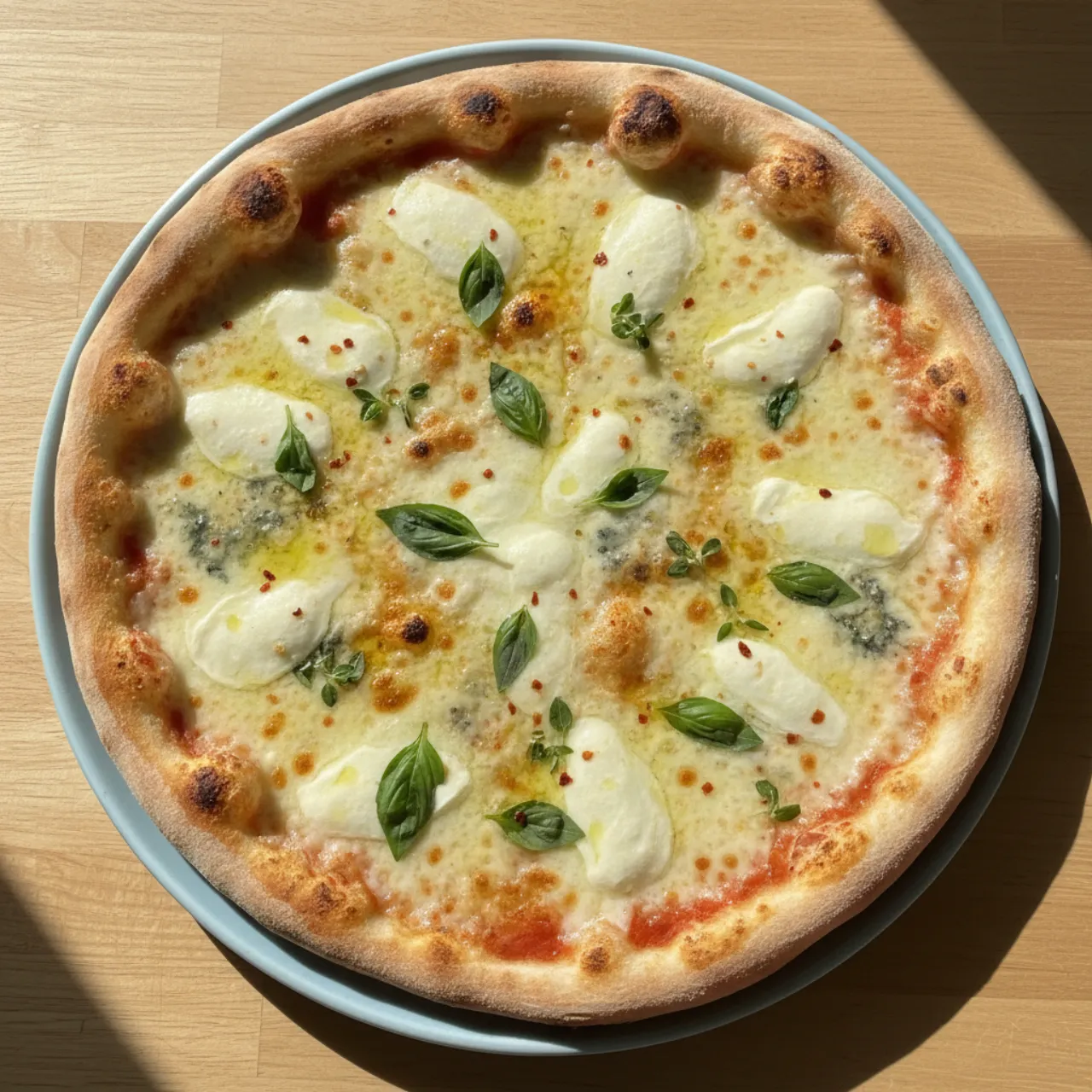 Pizza Quattro Formaggi — a easy Mediterranean italian recipe with about 2g of fiber