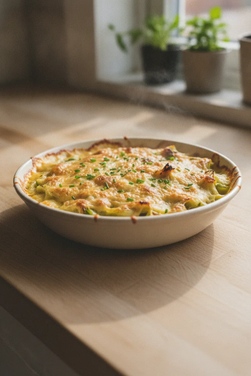 Leeks Mornay — French recipe, finished and plated