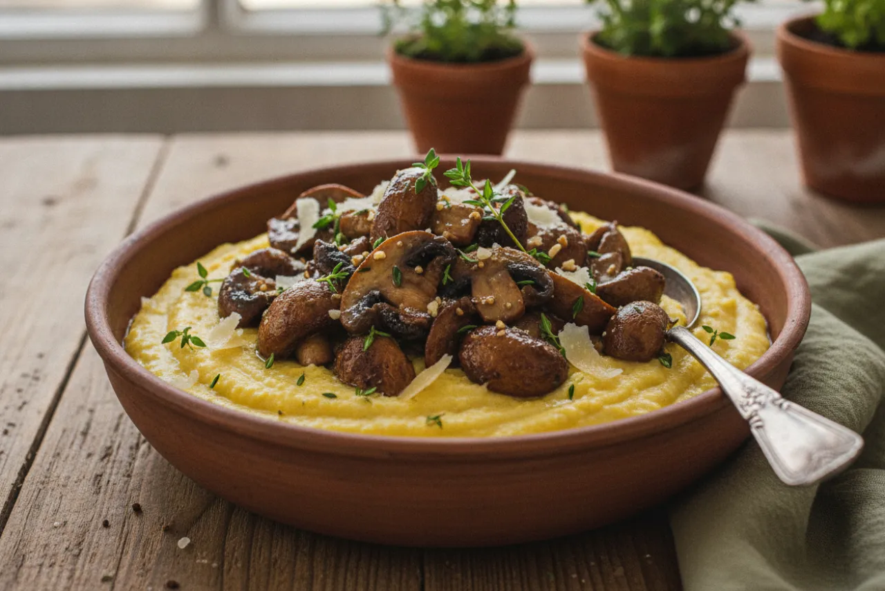 Polenta ai Funghi — Italian recipe, finished and plated