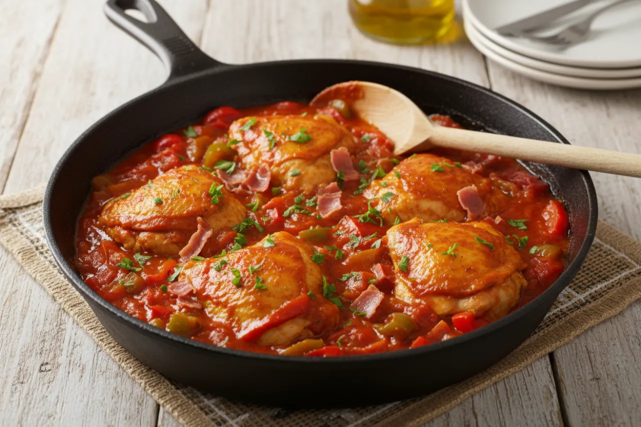 Pollo al Chilindron — a high-protein soup spanish recipe with about 4g of fiber
