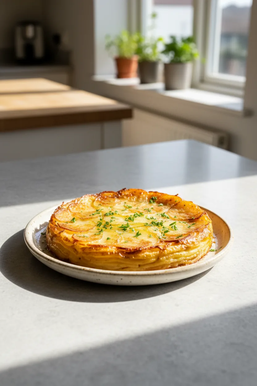 Pommes Anna — French recipe, finished and plated