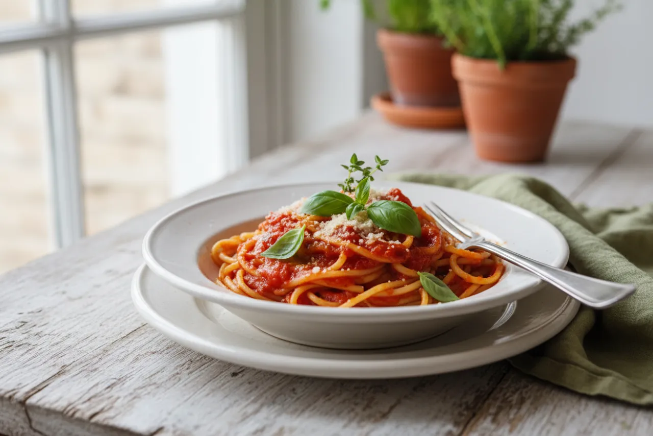 Pasta al Pomodoro (Marcella) — a healthy Italian italian recipe with about 5g of fiber