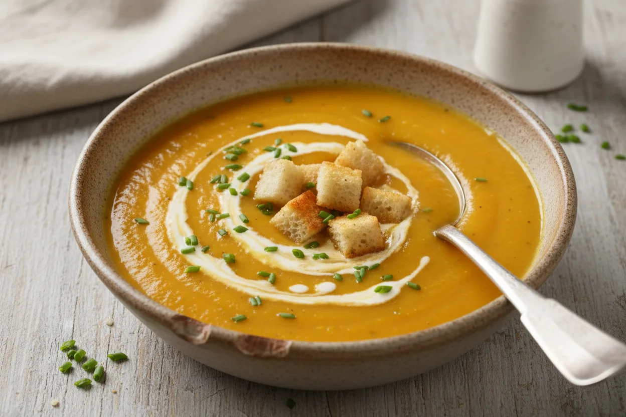Smoky Potato and Carrot Soup — American recipe, finished and plated