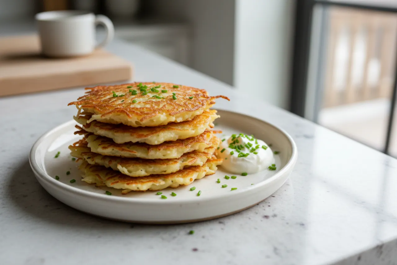 Potato Latkes — American recipe, finished and plated