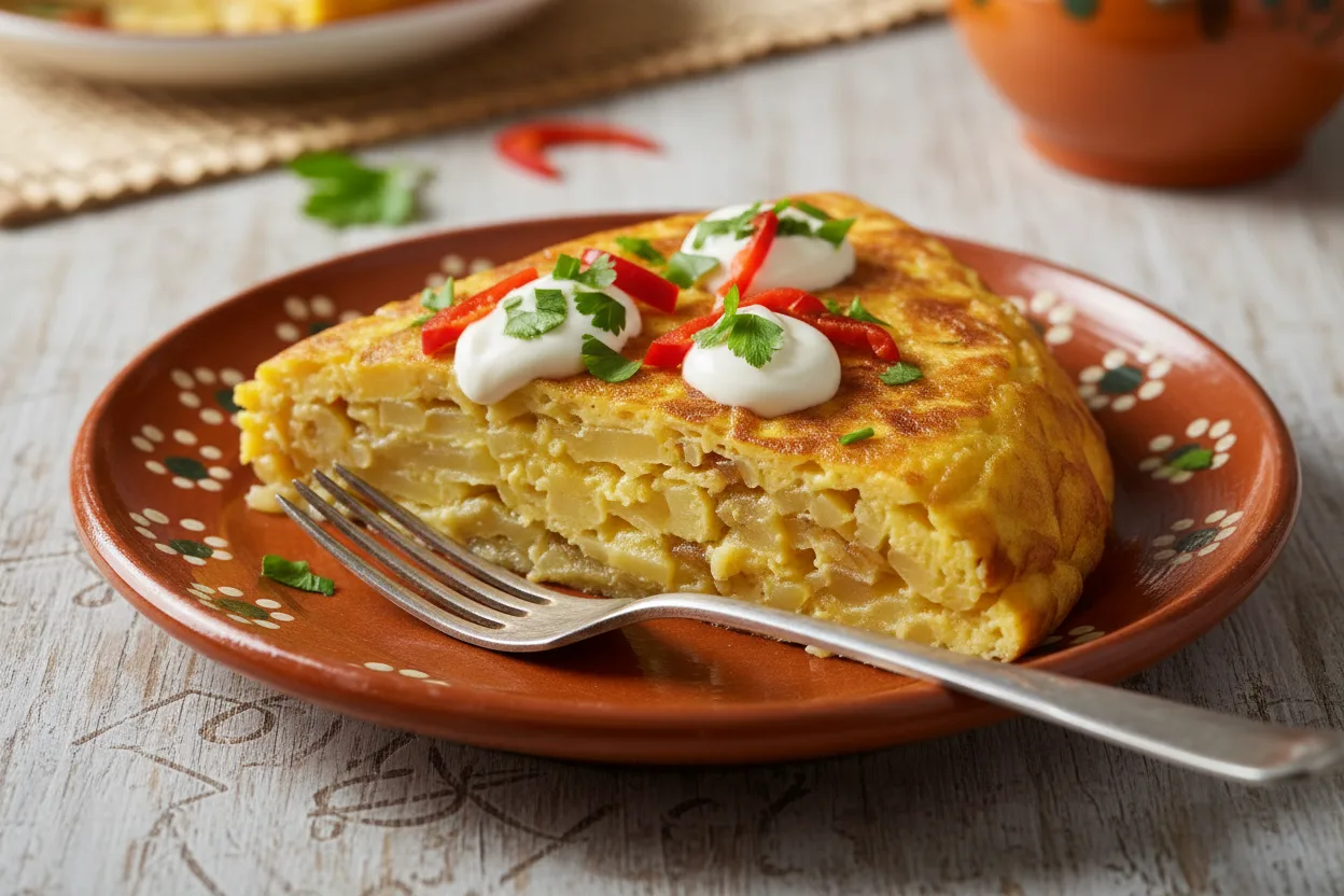 Tortilla de Patatas y Cebolla — a easy Mediterranean spanish recipe with about 6g of fiber