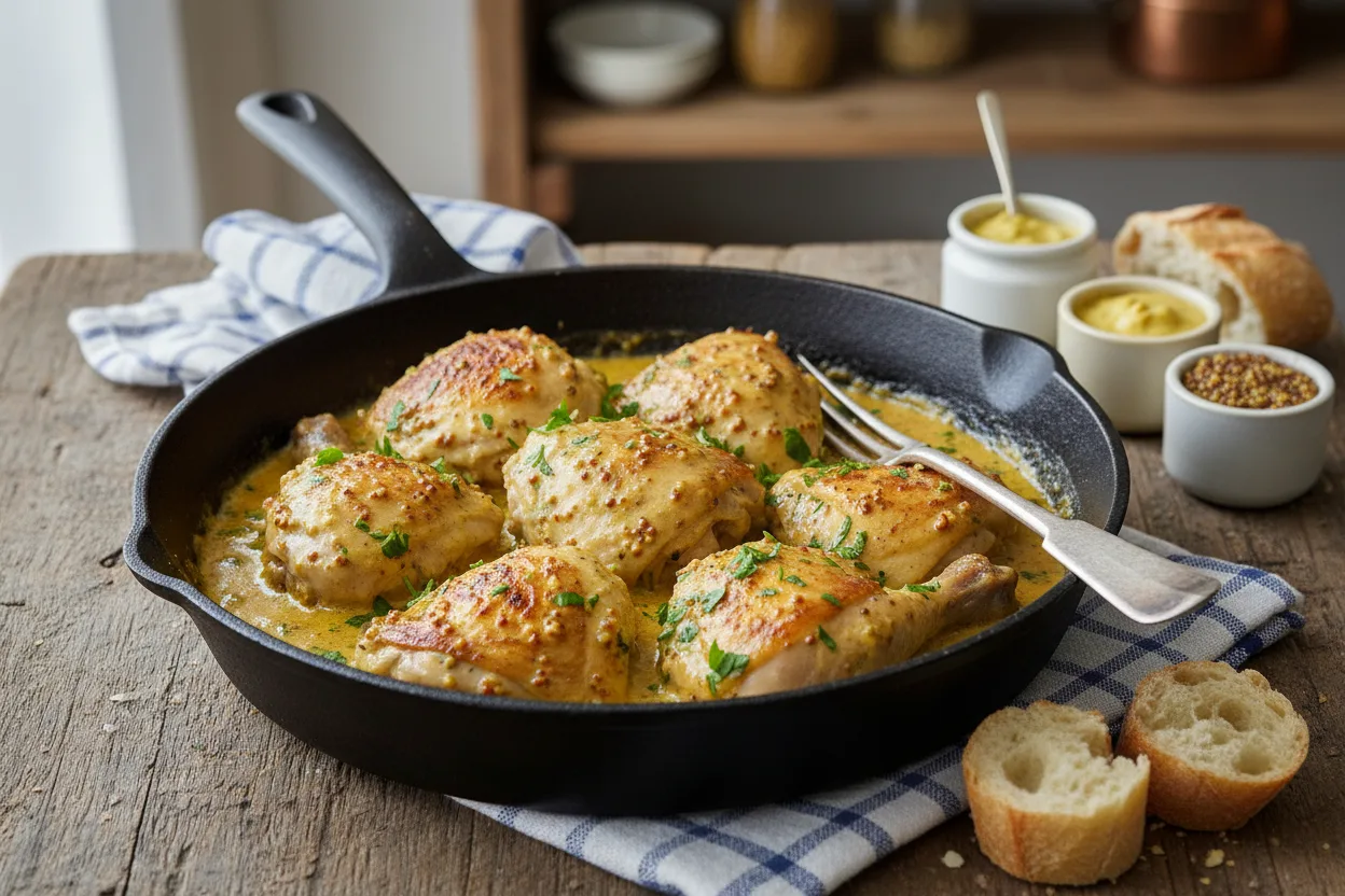 Poulet a la Moutarde — a high-protein low-carb french recipe with about 2g of fiber