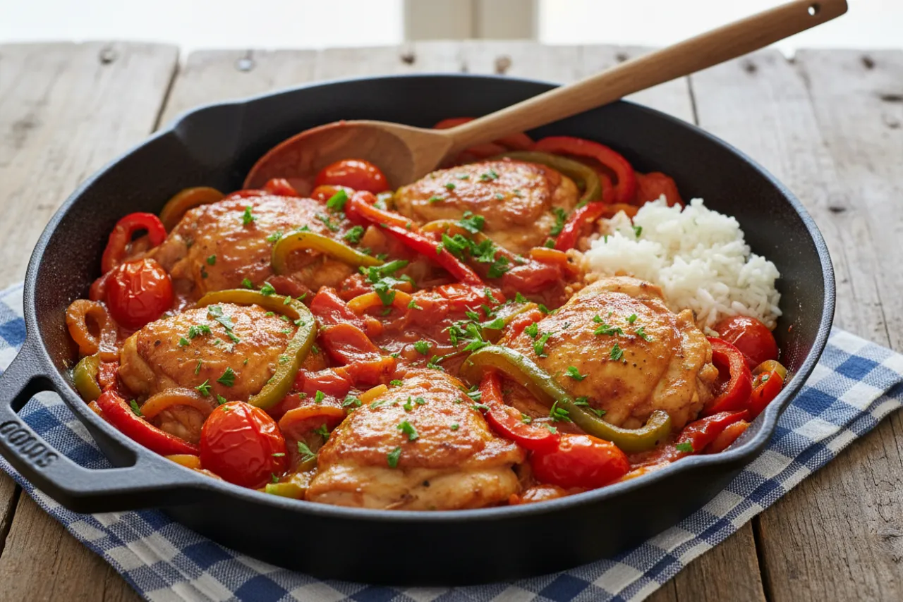 Poulet Basquaise — a high-protein low-carb french recipe with about 5g of fiber