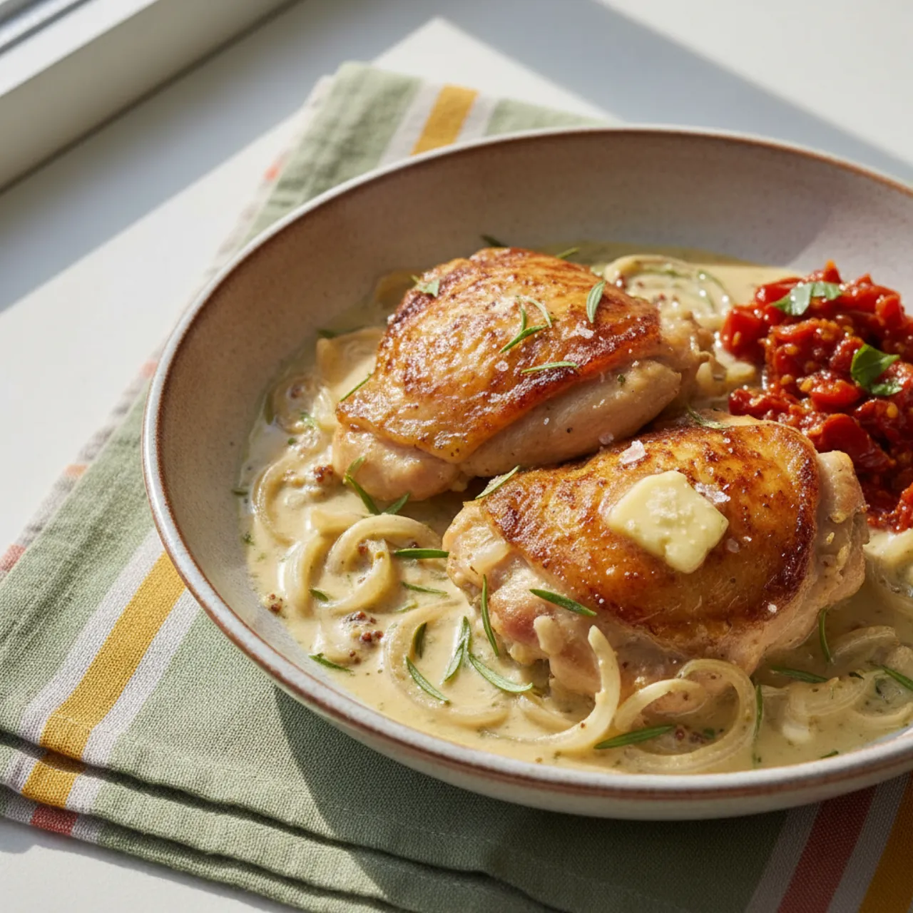 Poulet a l'Estragon — a high-protein low-carb french recipe with about 1g of fiber