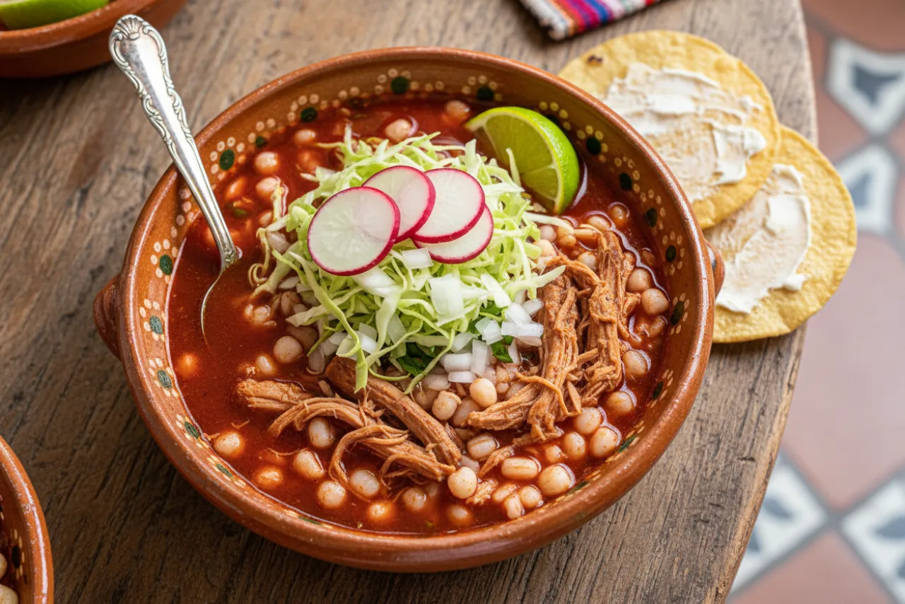 Pozole Rojo — a high-protein soup mexican recipe with about 5g of fiber