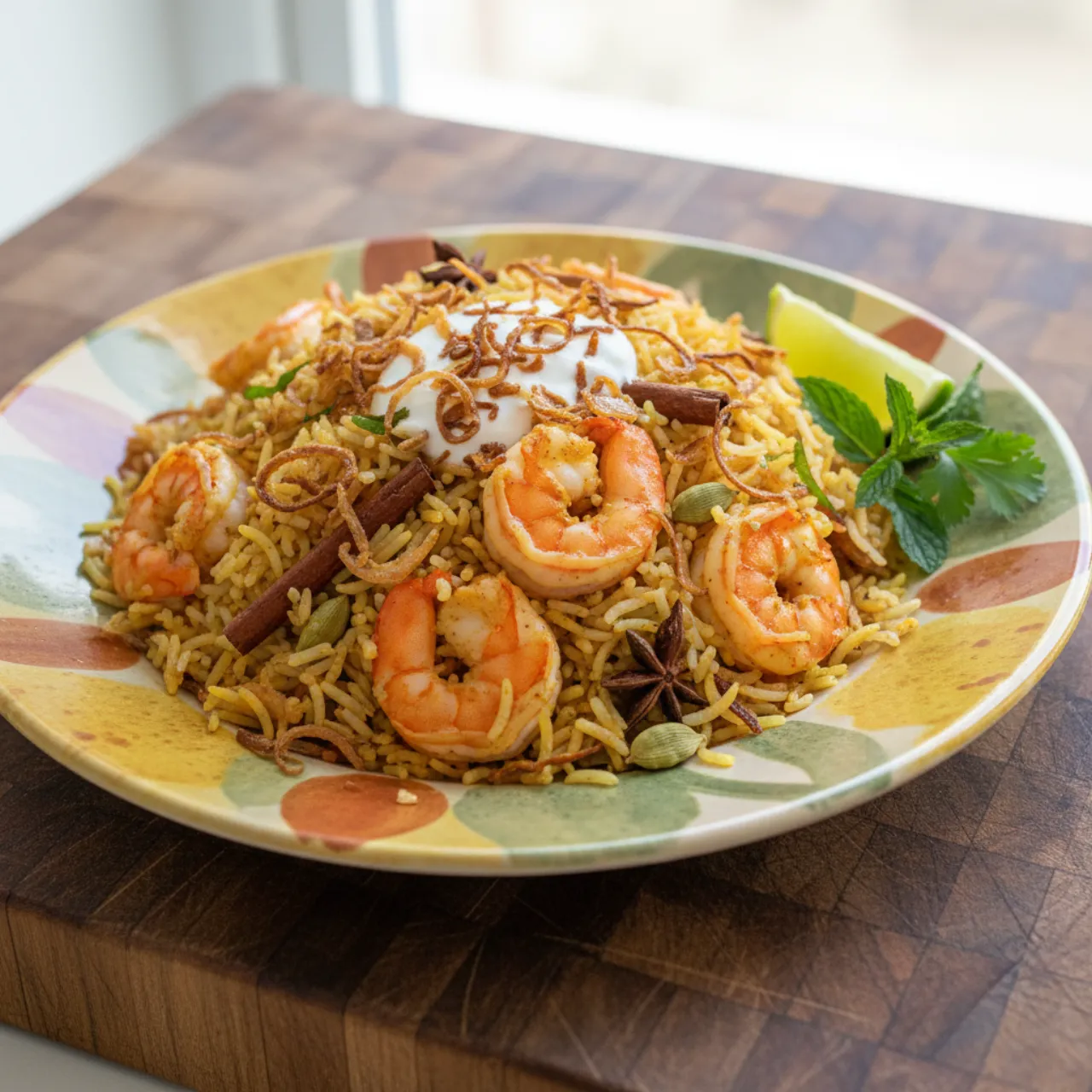 Prawn Biryani — a high-protein seafood indian recipe with about 8g of fiber