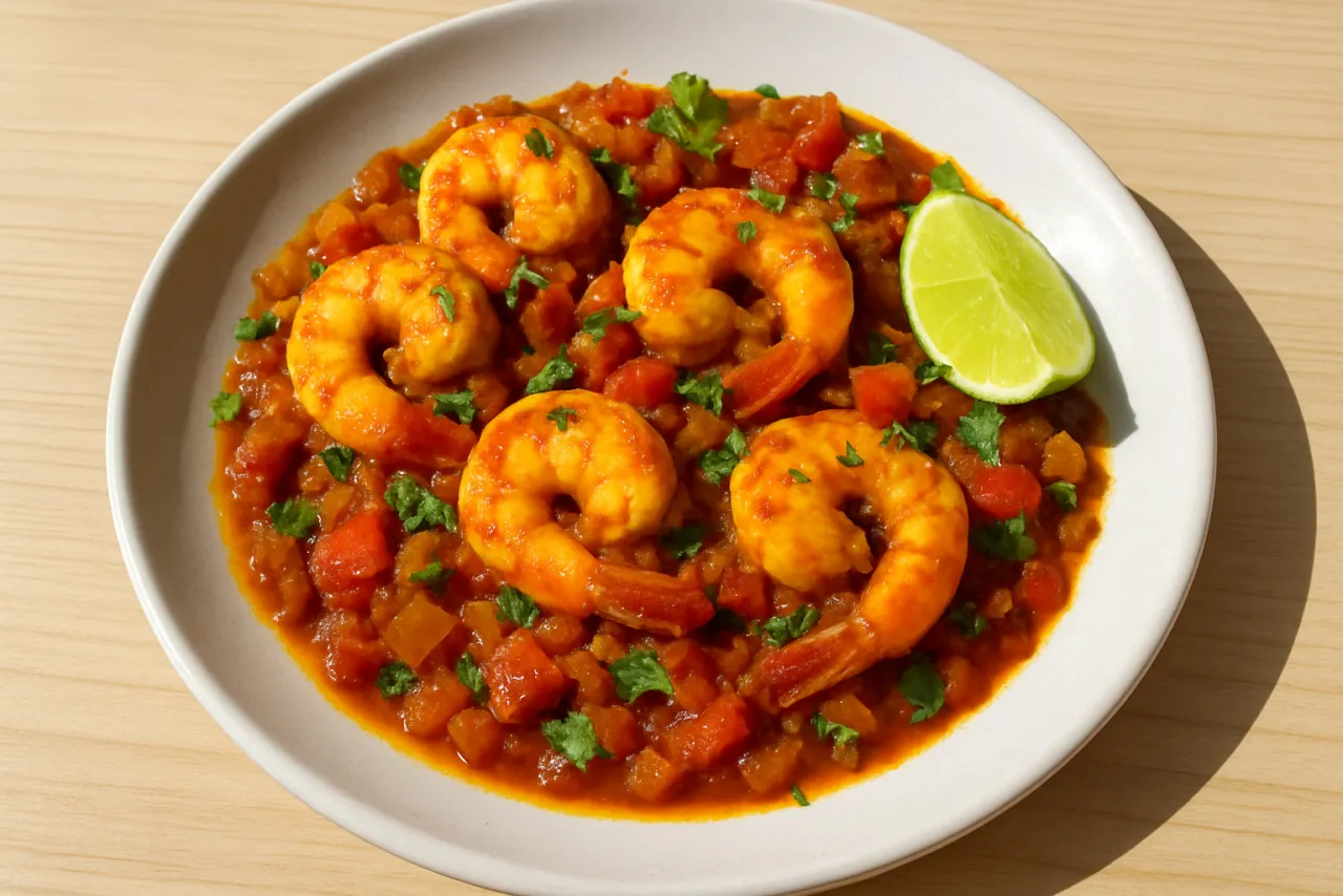 Prawn Masala — a low-calorie high-protein indian recipe with about 2g of fiber