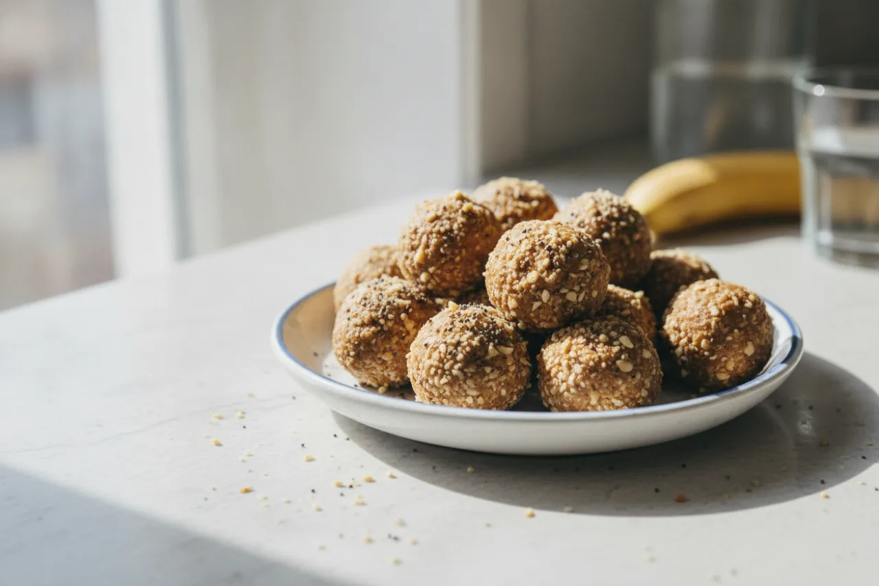 Peanut Butter Protein Balls — American recipe, finished and plated