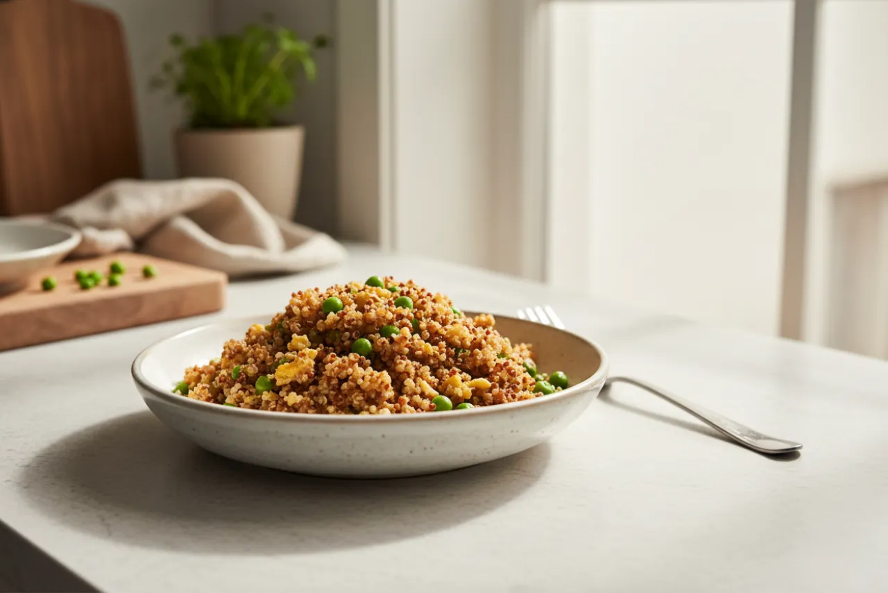 Quinoa Fried Rice — a cheap healthy chinese recipe with about 11g of fiber