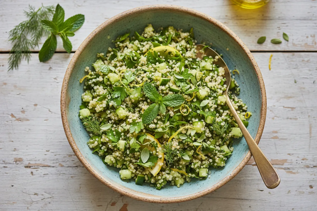 Herbed Quinoa Salad — a anti-inflammatory dinner mediterranean recipe with about 5g of fiber
