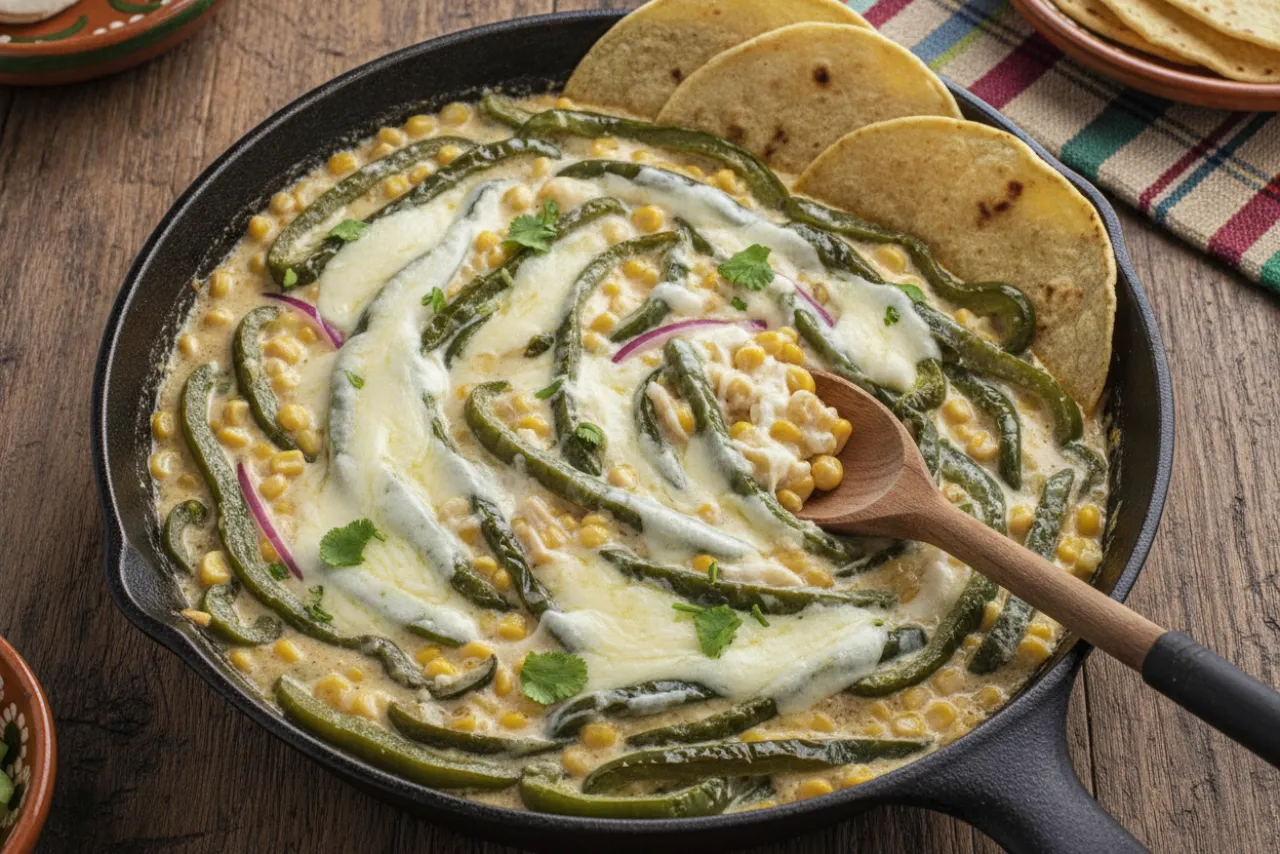 Rajas con Crema — Mexican recipe, finished and plated