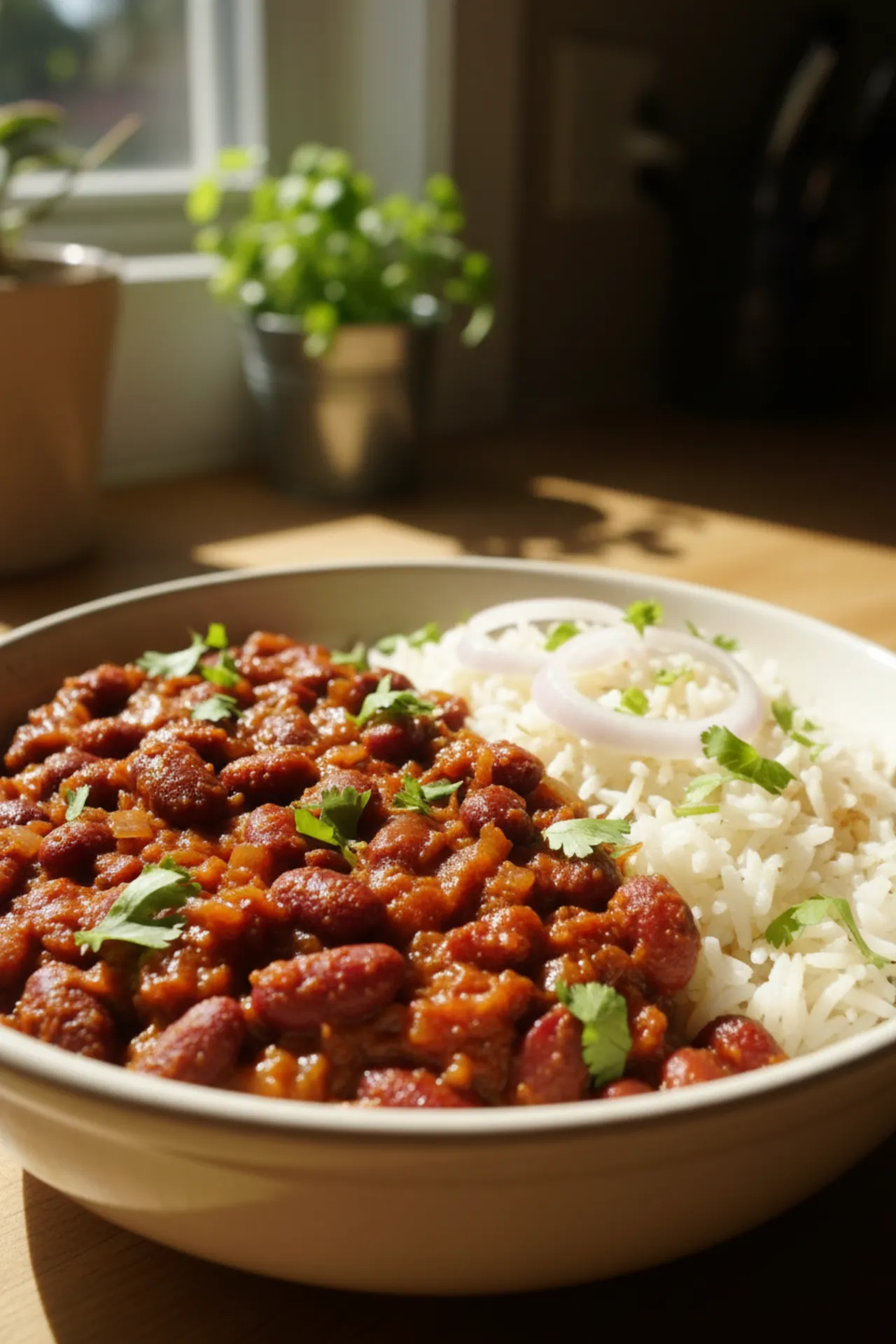 Rajma Chawal — Indian recipe, finished and plated