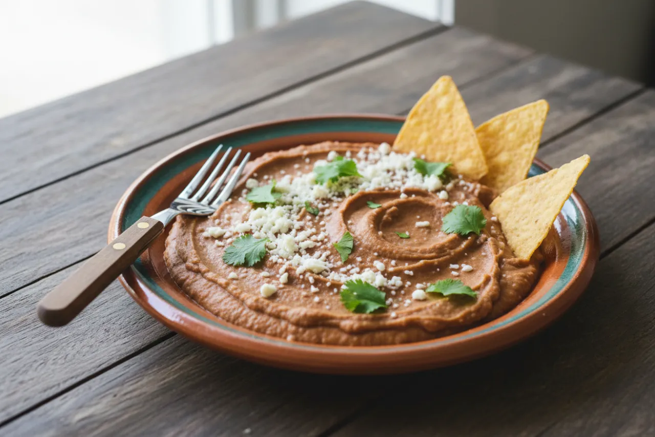 Refried Beans — a high-protein vegan mexican recipe with about 18g of fiber