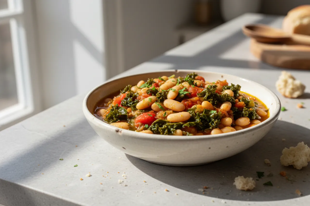 Bean & Vegetable Ribollita — a vegetarian Mediterranean italian recipe with about 12g of fiber