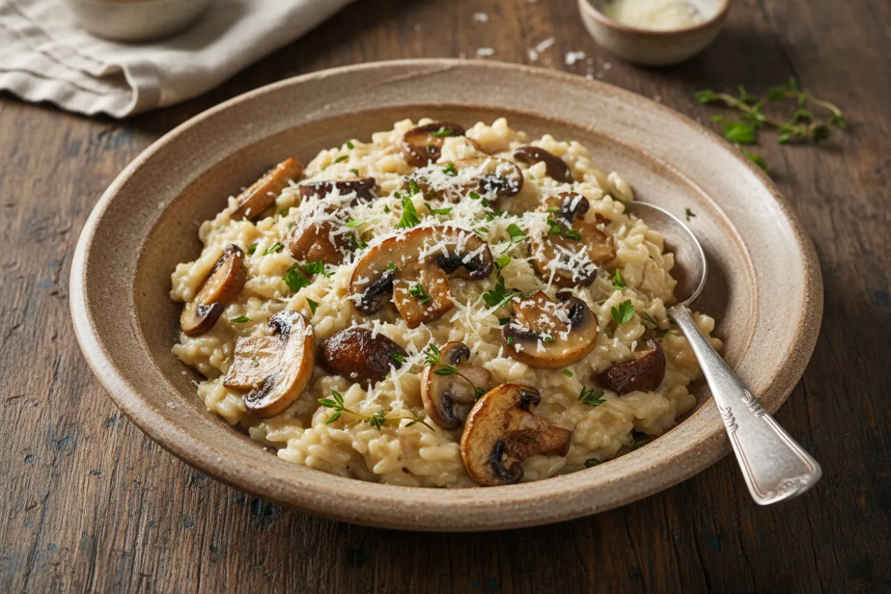 Risotto ai Funghi — a healthy Italian italian recipe with about 7g of fiber