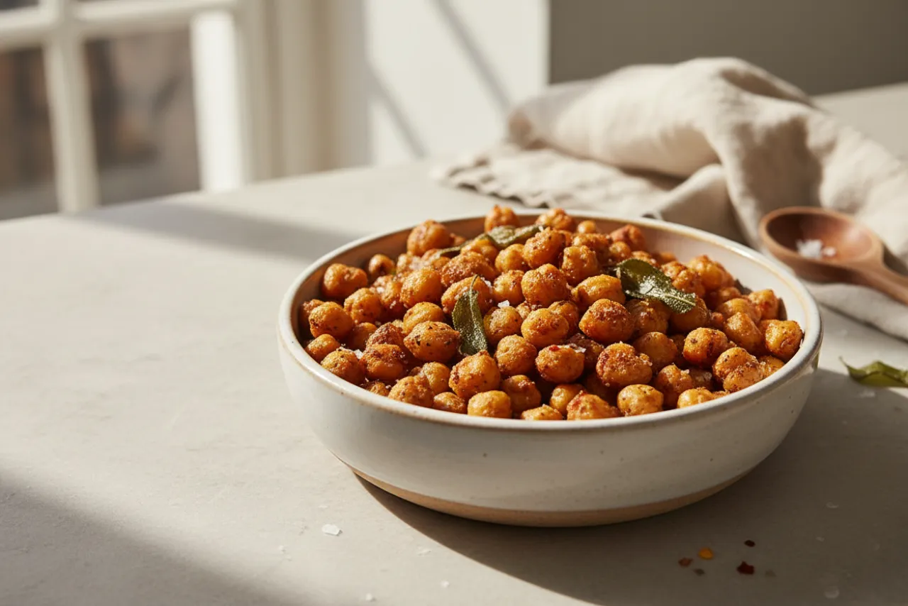 Crispy Roasted Chickpeas — a high-protein vegan mediterranean recipe with about 16g of fiber