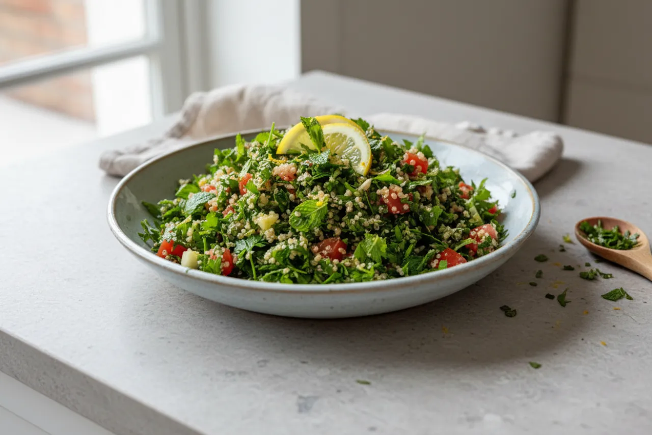 Quinoa Tabbouleh — a anti-inflammatory dinner middle eastern recipe with about 7g of fiber