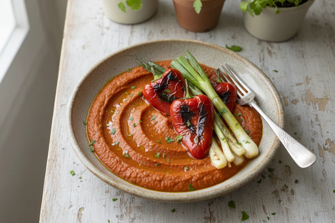 Romesco with Grilled Vegetables — a anti-inflammatory dinner spanish recipe with about 6g of fiber