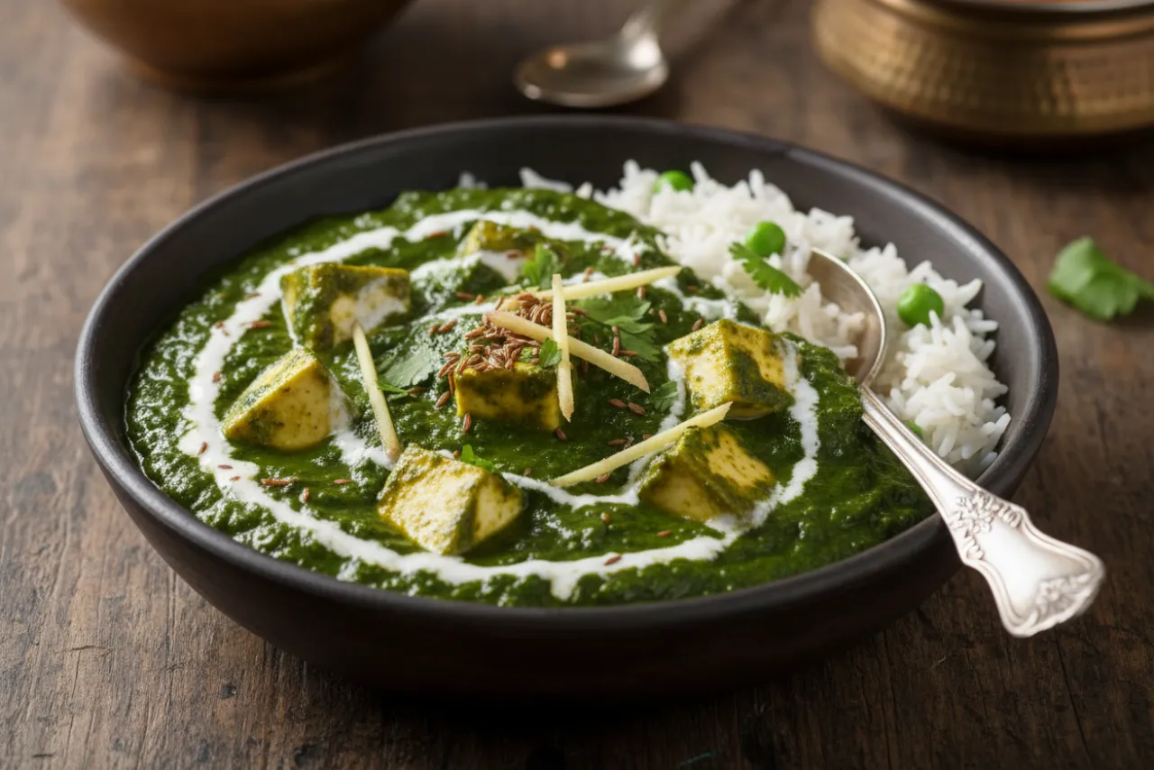 Saag Paneer — Indian recipe, finished and plated