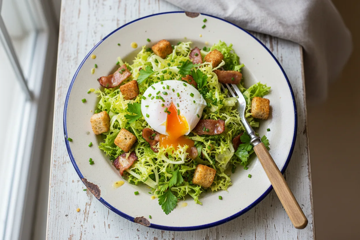 Salade Lyonnaise — a lunch meal prep french recipe with about 3g of fiber