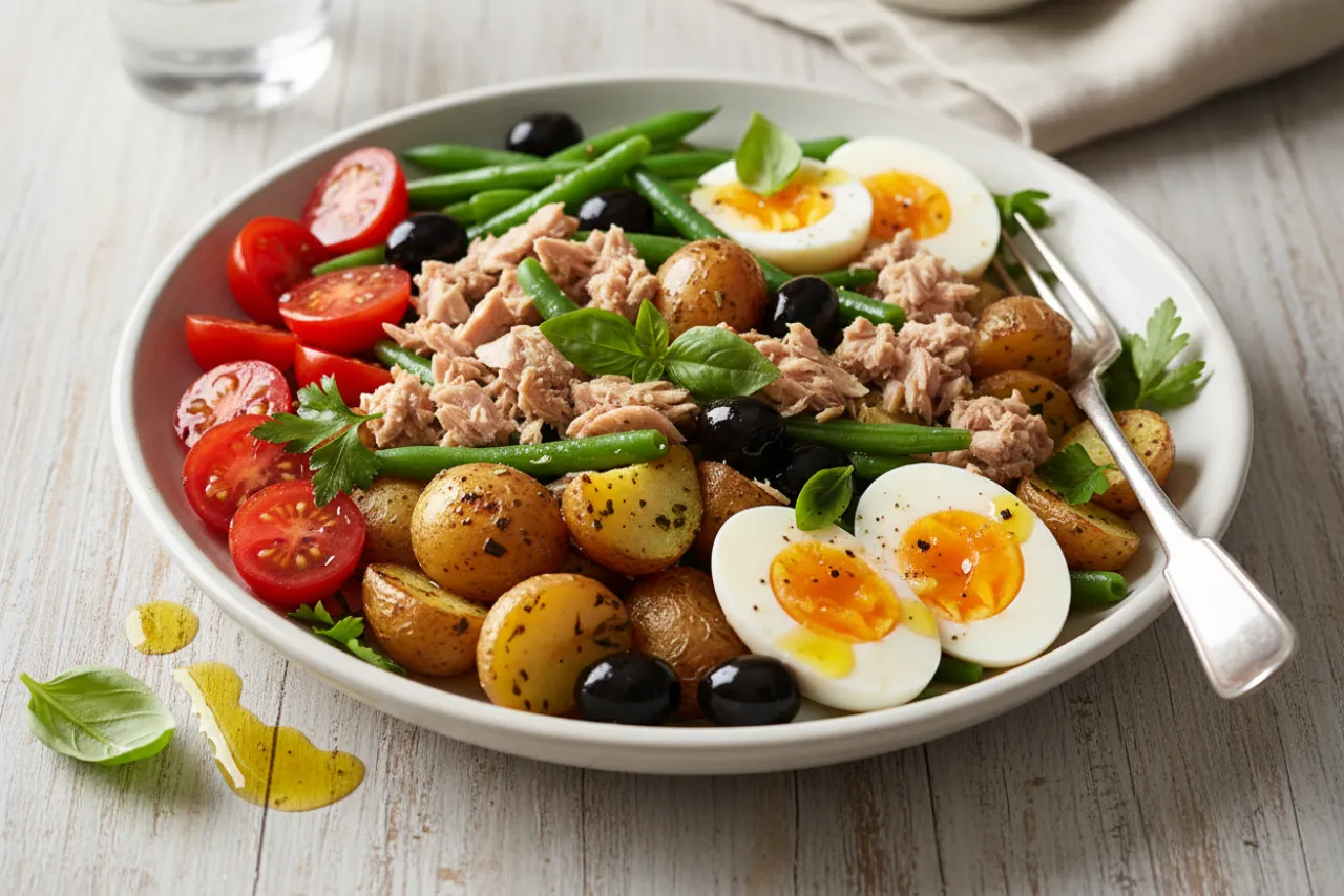 Salade Nicoise — a high-protein high-fiber french recipe with about 5g of fiber