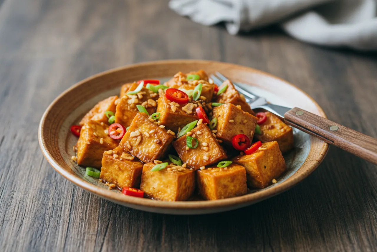 Salt and Pepper Tofu — Chinese recipe, finished and plated