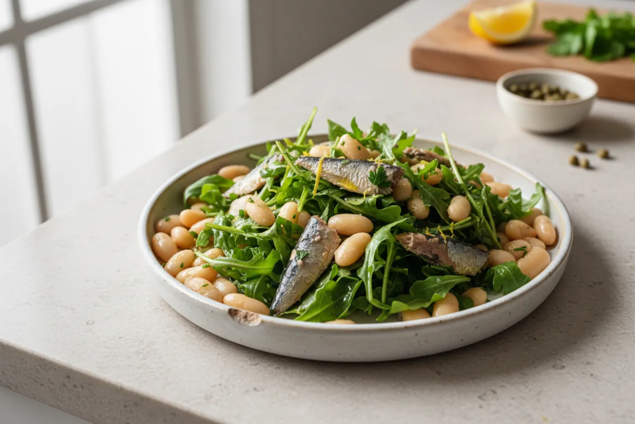 Sardine & White Bean Salad — a easy high-protein dinner mediterranean recipe with about 8g of fiber