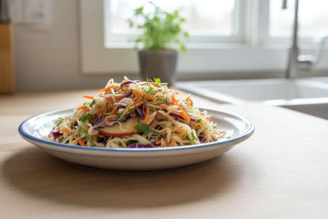 Apple Sauerkraut Slaw — American recipe, finished and plated