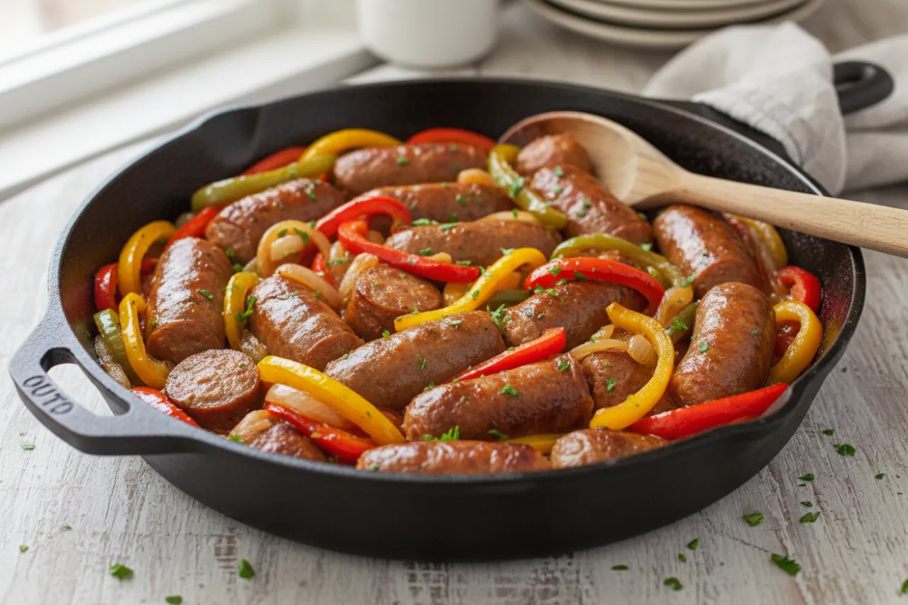 Sausage & Peppers — Italian-American recipe, finished and plated