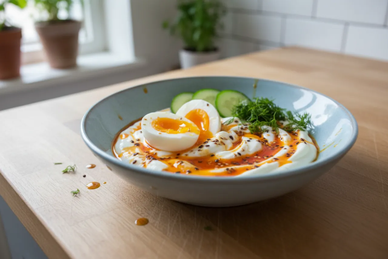 Savory Greek Yogurt Breakfast Bowl — a high-protein vegetarian mediterranean recipe with about 1g of fiber