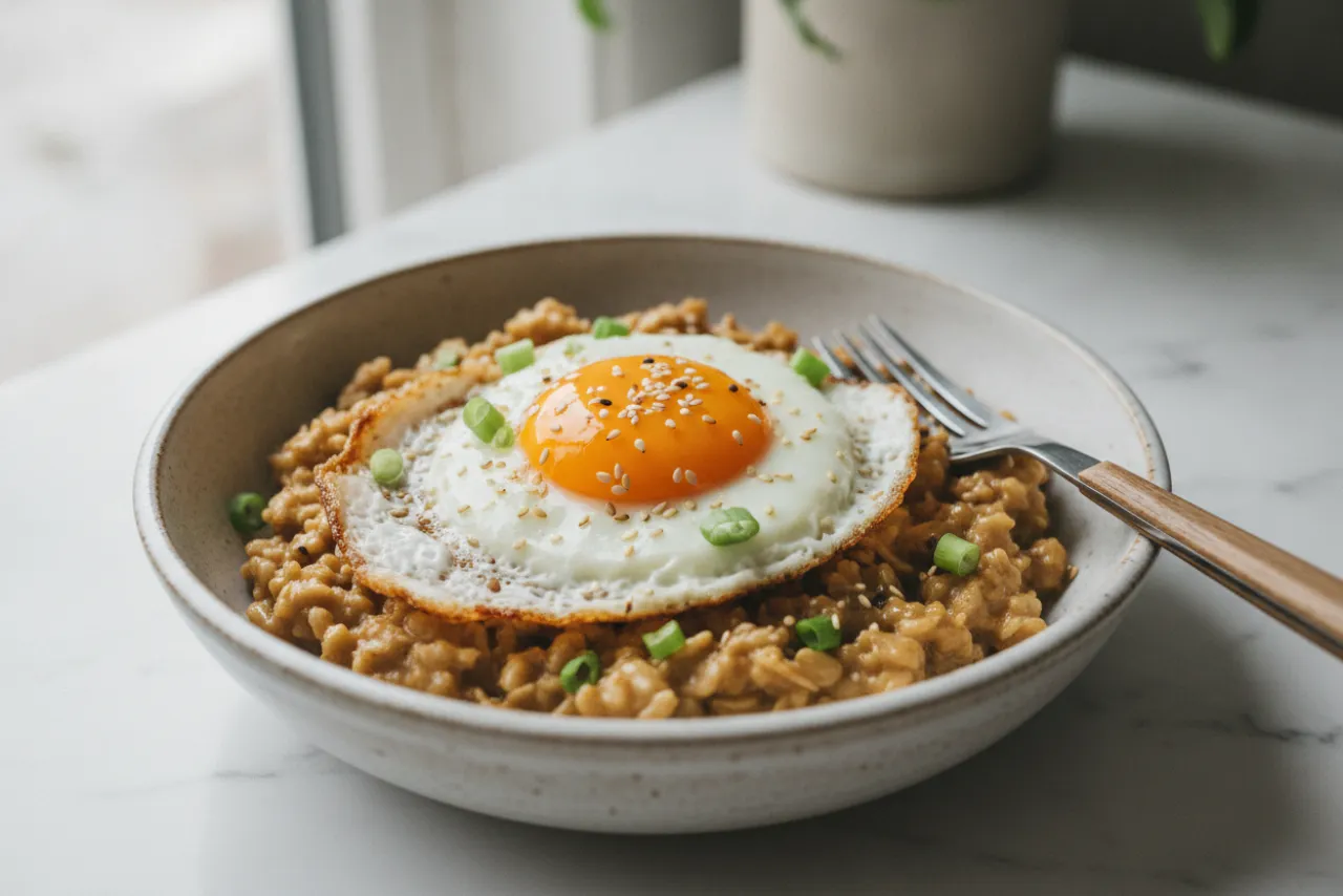 Savory Oats with a Fried Egg — a pantry american recipe with about 6g of fiber
