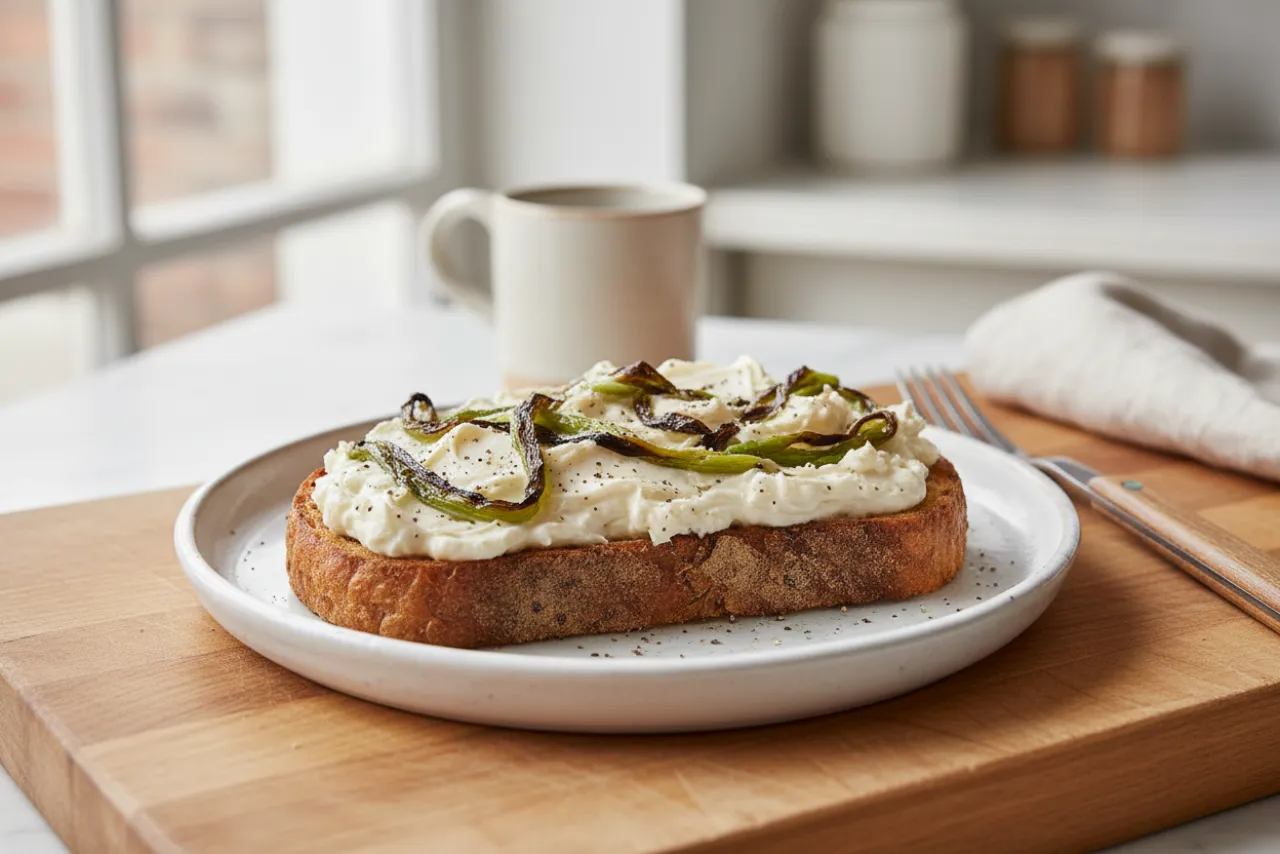 Scallion Cream Cheese Toast — American recipe, finished and plated