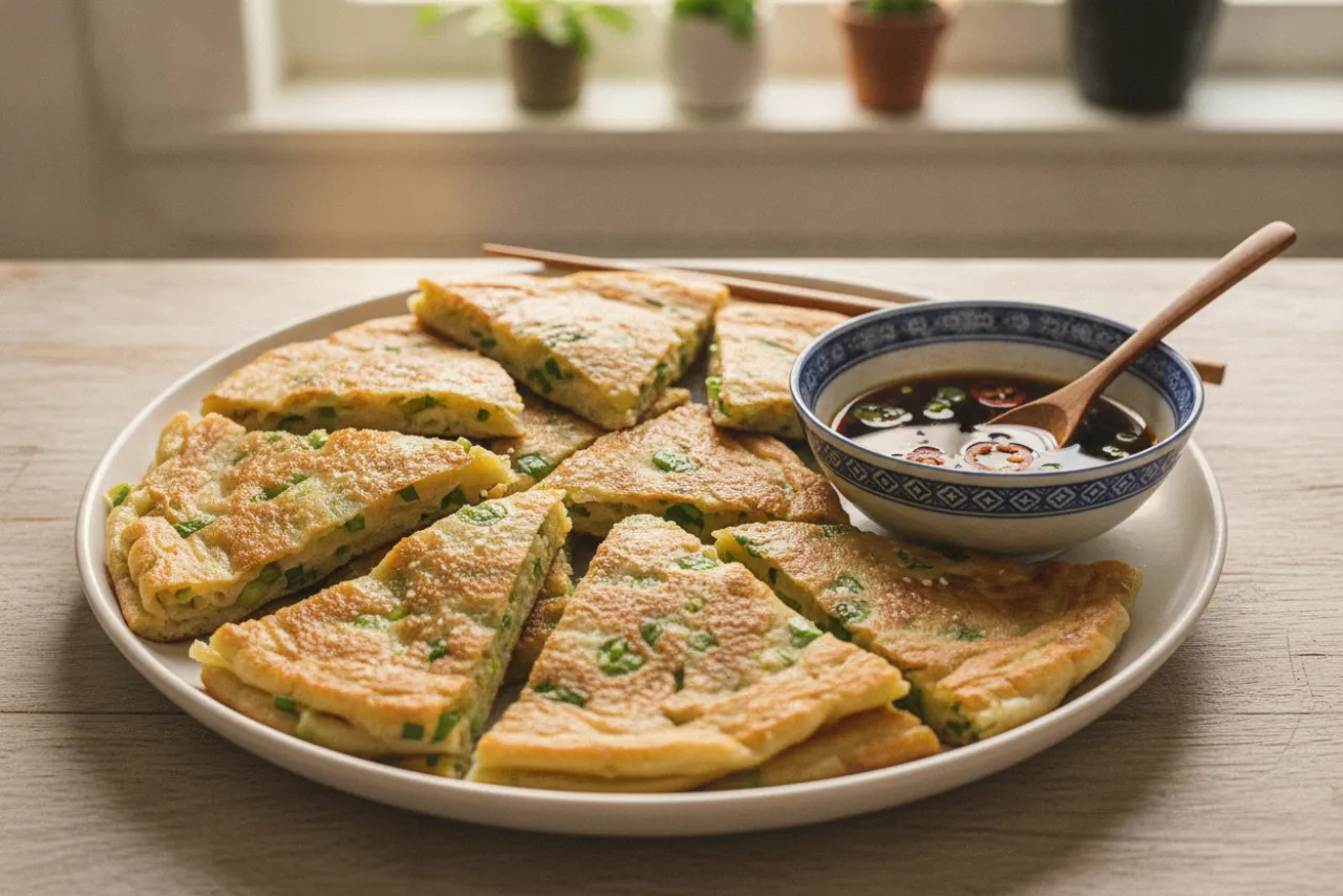 Cong You Bing (Scallion Pancakes) — Chinese recipe, finished and plated