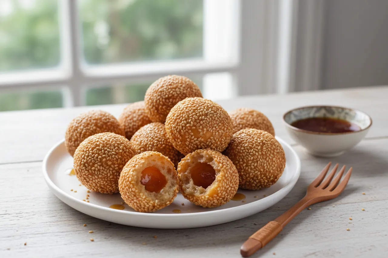 Sesame Balls — Chinese recipe, finished and plated